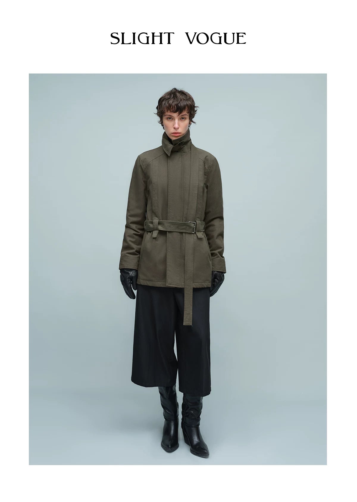 BELTED STAND COLLAR JACKET アーミーグリーン