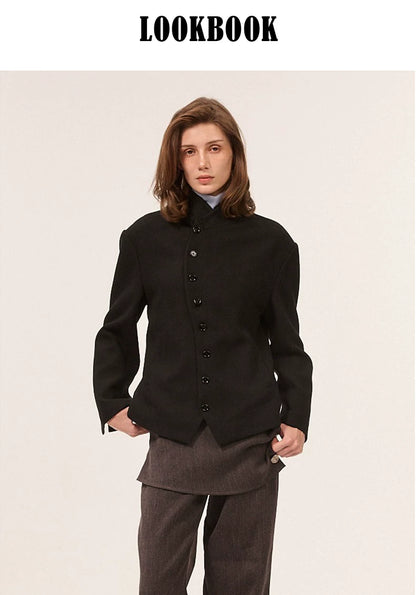 CURVED BUTTON WOOL BLEND JACKET 6