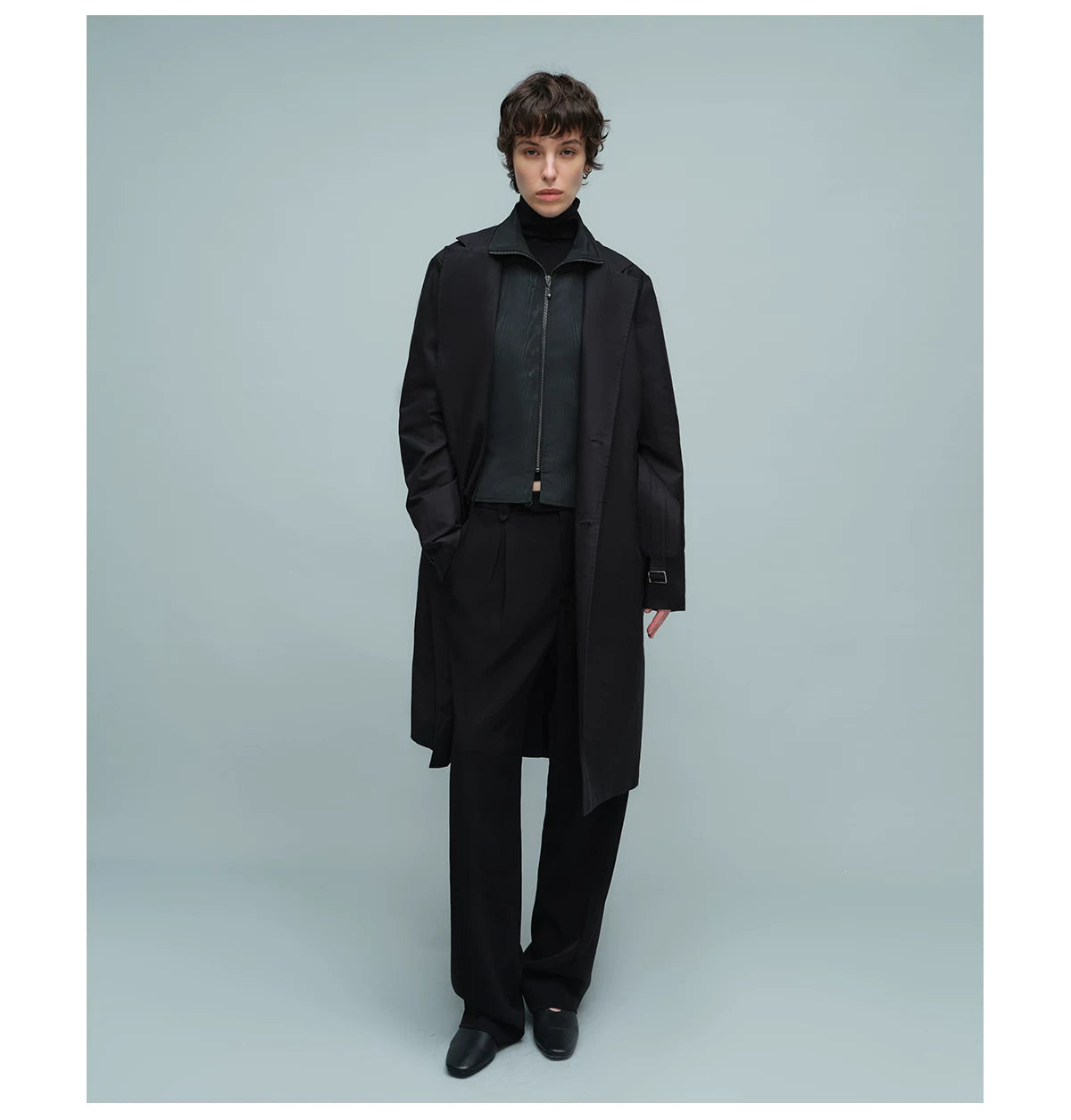 LAYERED BELTED TRENCH COAT ブラック