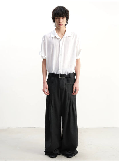 PLEATED WIDE LEG CASUAL PANTS