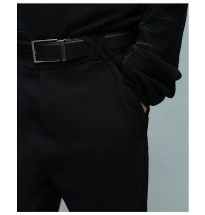 WOVEN WAIST STRAIGHT TROUSERS ブラック