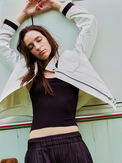 COLOR-BLOCK STAND-UP COLLAR JACKET