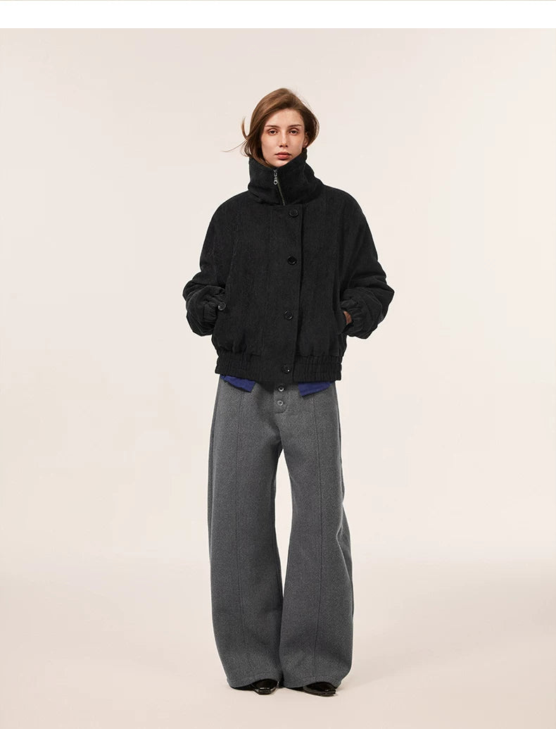 BUTTON FLY WOOL BLEND WIDE PANTS 8