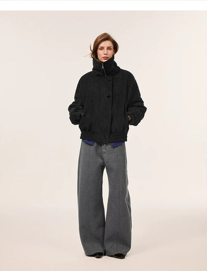BUTTON FLY WOOL BLEND WIDE PANTS 8