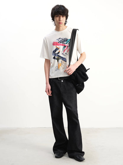 DOUBLE-WAISTED RAW DENIM PANTS