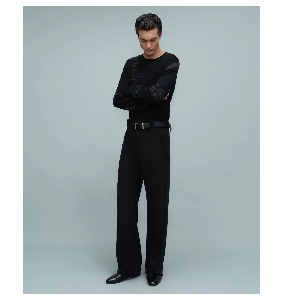 WOVEN WAIST STRAIGHT TROUSERS ブラック