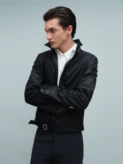 WAXED BUCKLE HEM JACKET ブラック