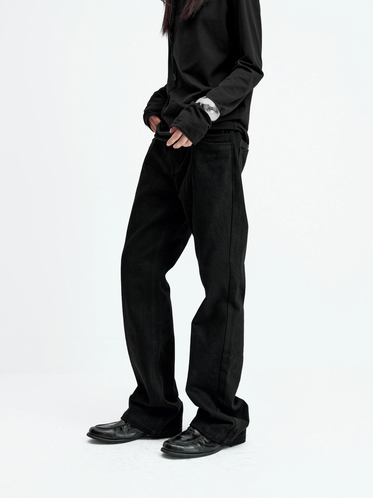 DOUBLE-LAYER PATCHWORK SLIM JEANS