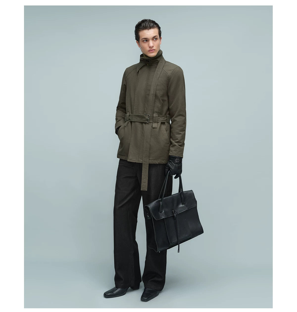 BELTED STAND COLLAR JACKET アーミーグリーン