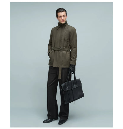 BELTED STAND COLLAR JACKET アーミーグリーン