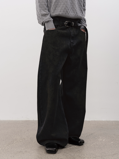 DISTRESSED BLACK DENIM PANTS