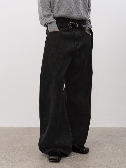 DISTRESSED BLACK DENIM PANTS