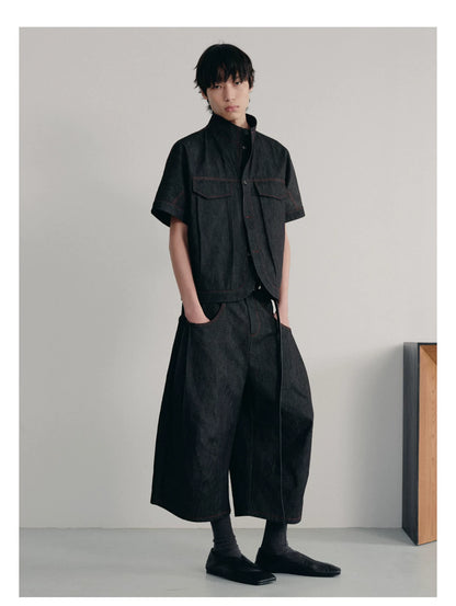 RAW DENIM SHIRT WITH SLITS