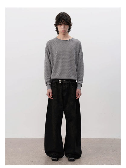DISTRESSED BLACK DENIM PANTS