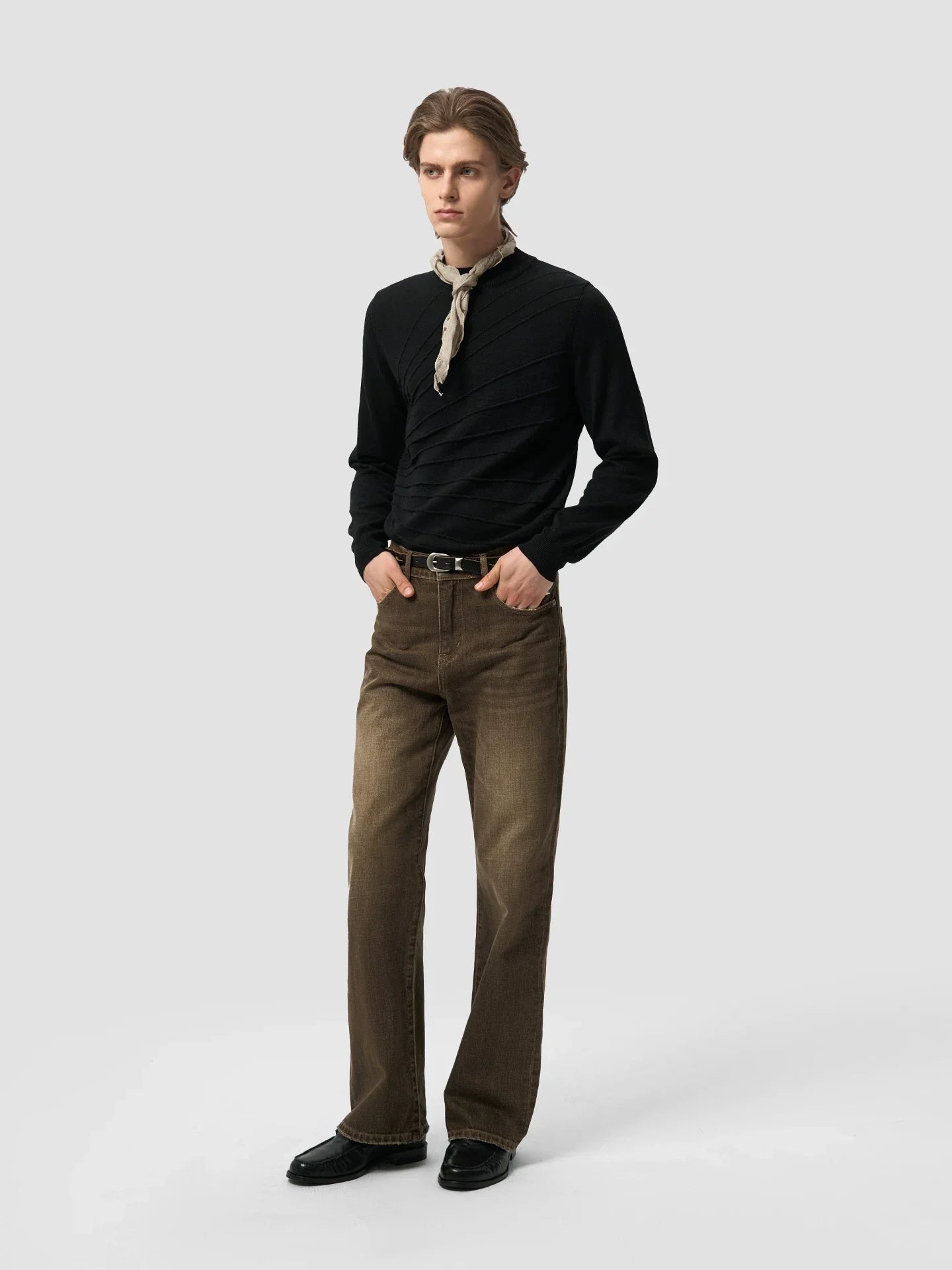 LEATHER PATCH POCKET DENIM