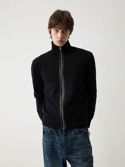 WOOL LEATHER BLEND CARDIGAN
