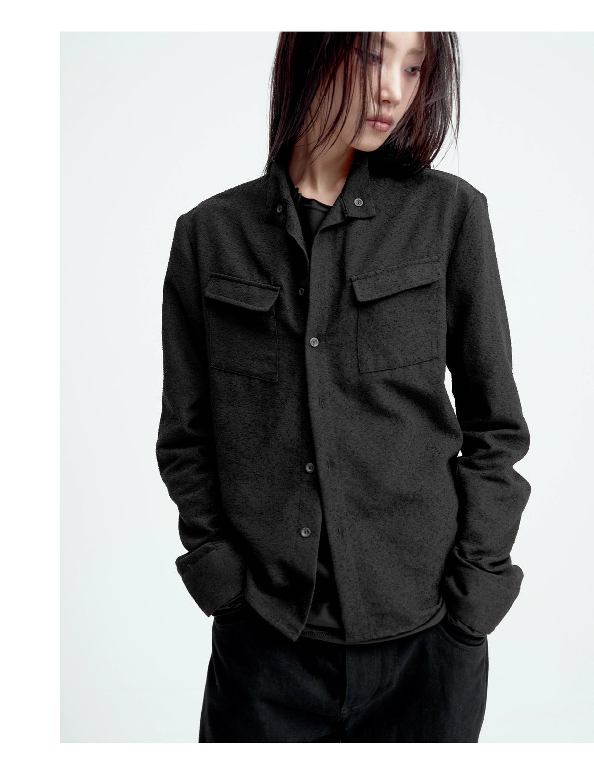 TEXTURED FITTED LONG-SLEEVE SHIRT