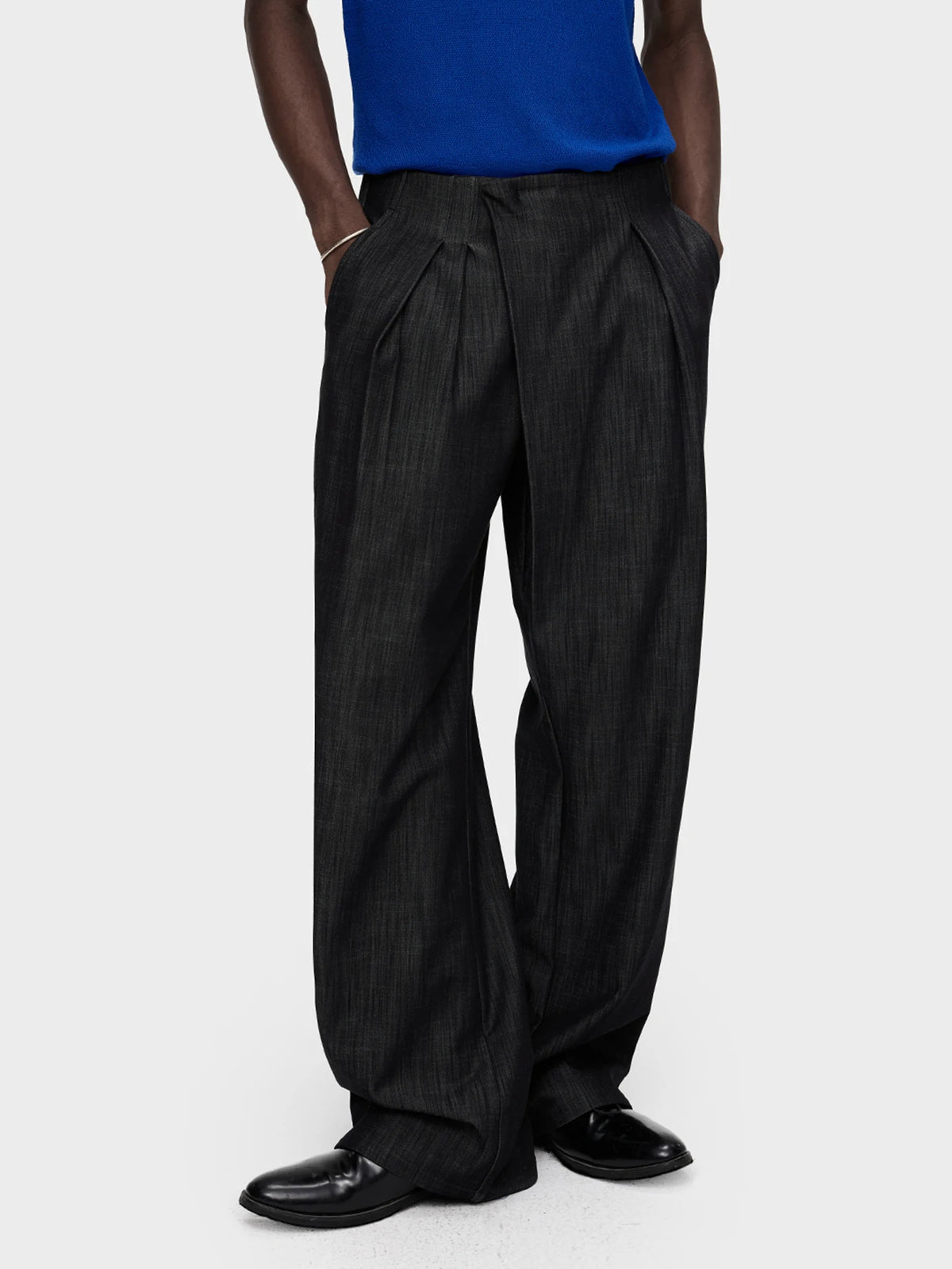 DENIM LOOK SLUB STRAIGHT TROUSERS 1