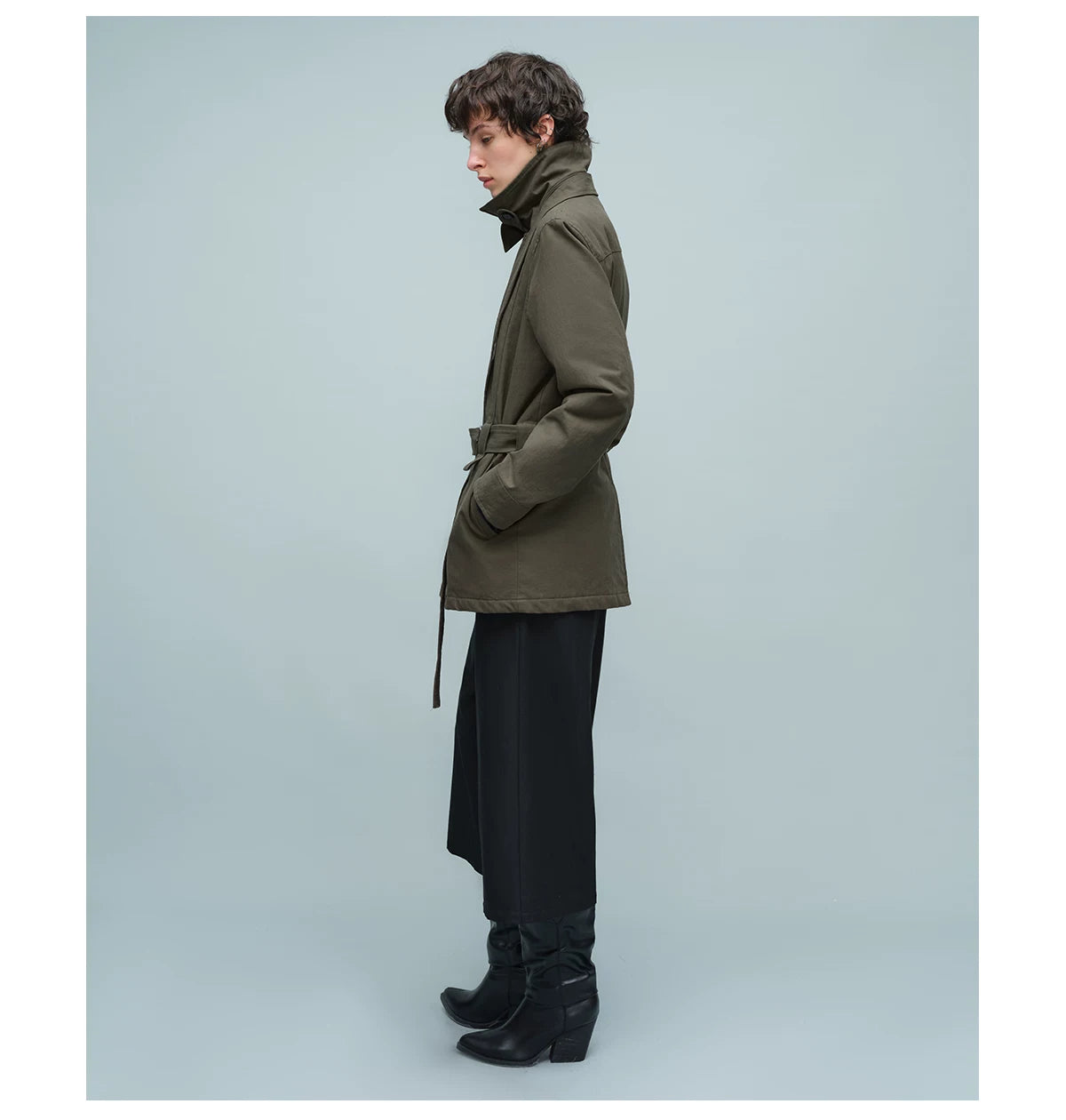 BELTED STAND COLLAR JACKET アーミーグリーン