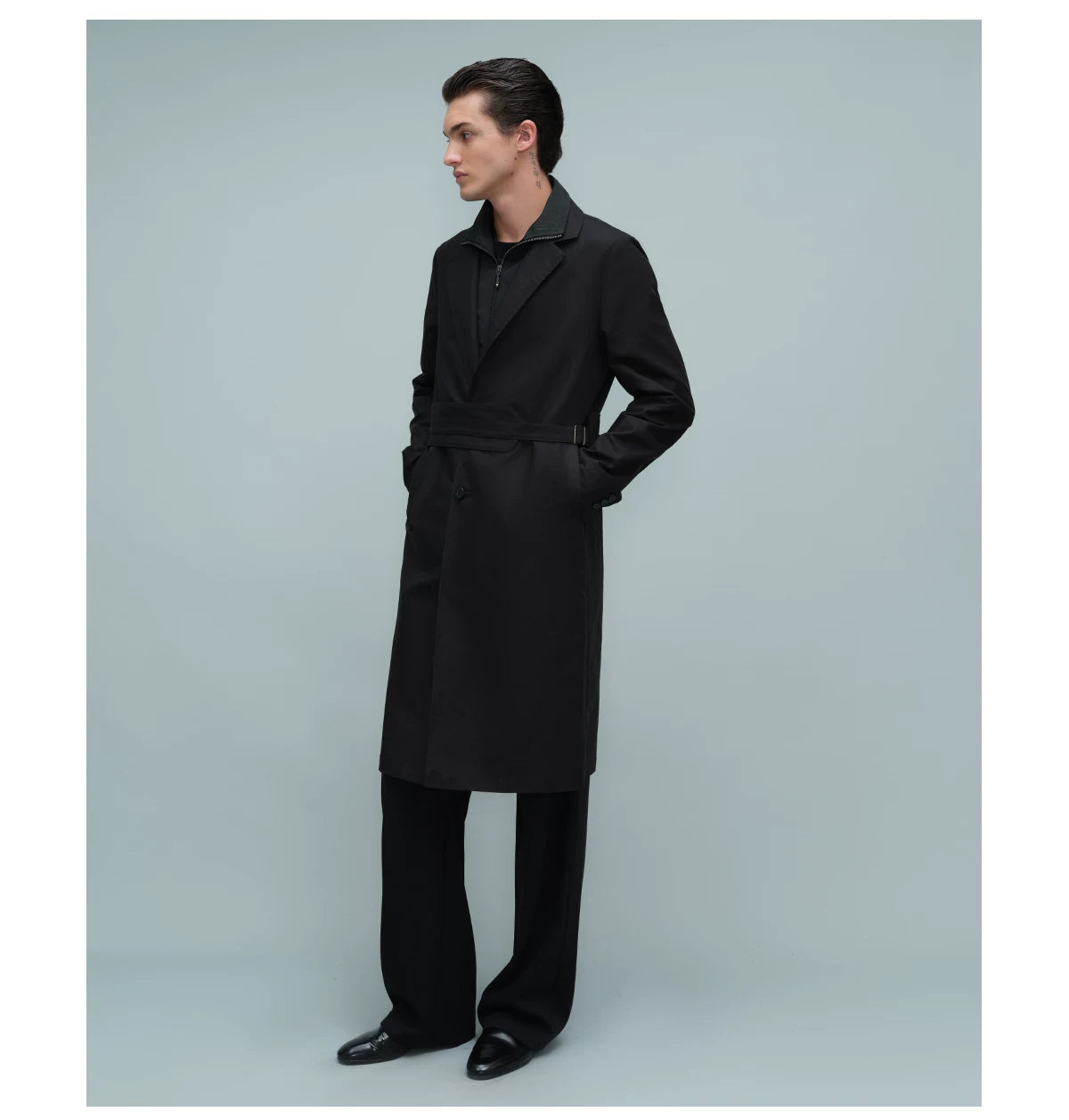 LAYERED BELTED TRENCH COAT ブラック