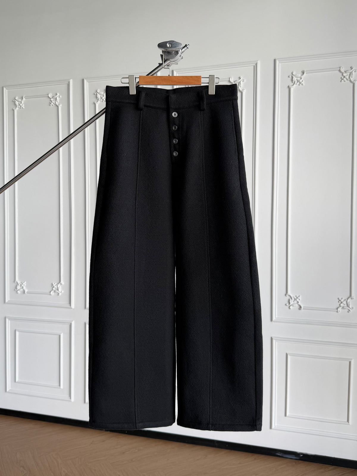 BUTTON FLY WOOL BLEND WIDE PANTS 1