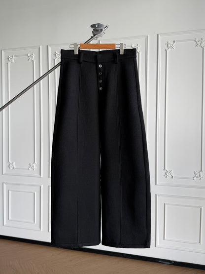 BUTTON FLY WOOL BLEND WIDE PANTS 1