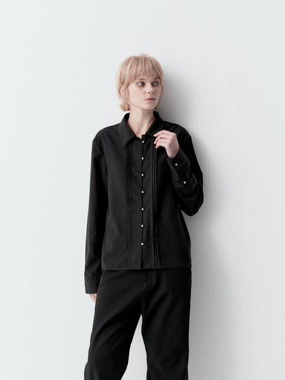 PLEATED LINEN BUTTON-UP SHIRT