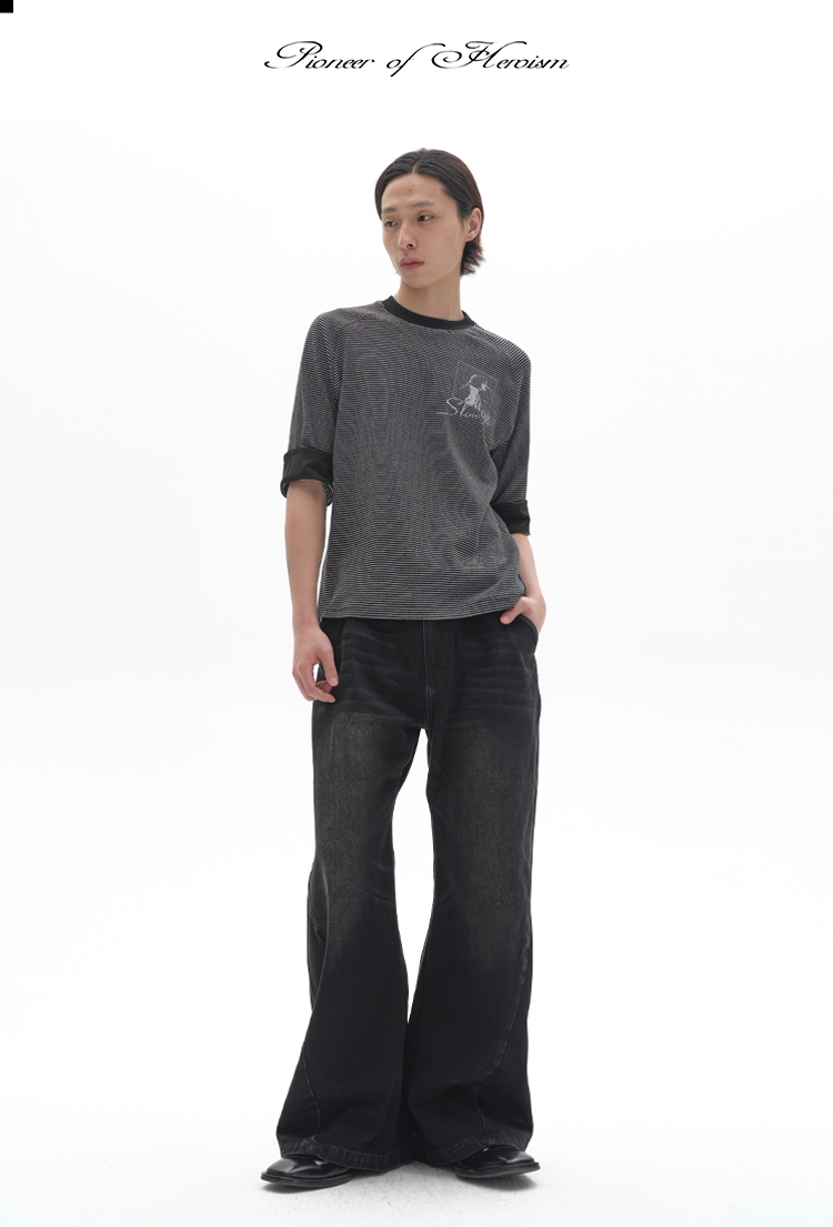 TWO-TONE TWISTED DENIM PANTS