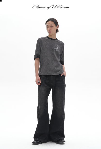 TWO-TONE TWISTED DENIM PANTS