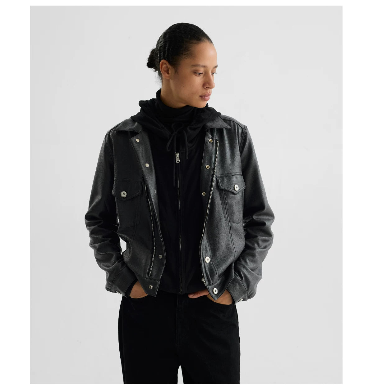 COATED TYPE THREE BIKER JACKET ブラック
