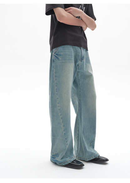 TWO-TONE TWISTED DENIM PANTS