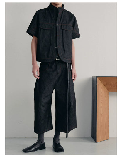 RAW DENIM SHIRT WITH SLITS