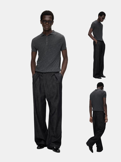 DENIM LOOK SLUB STRAIGHT TROUSERS 8