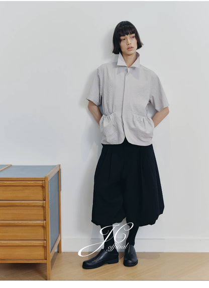 LEAF PATTERNED PLEATED PANTS