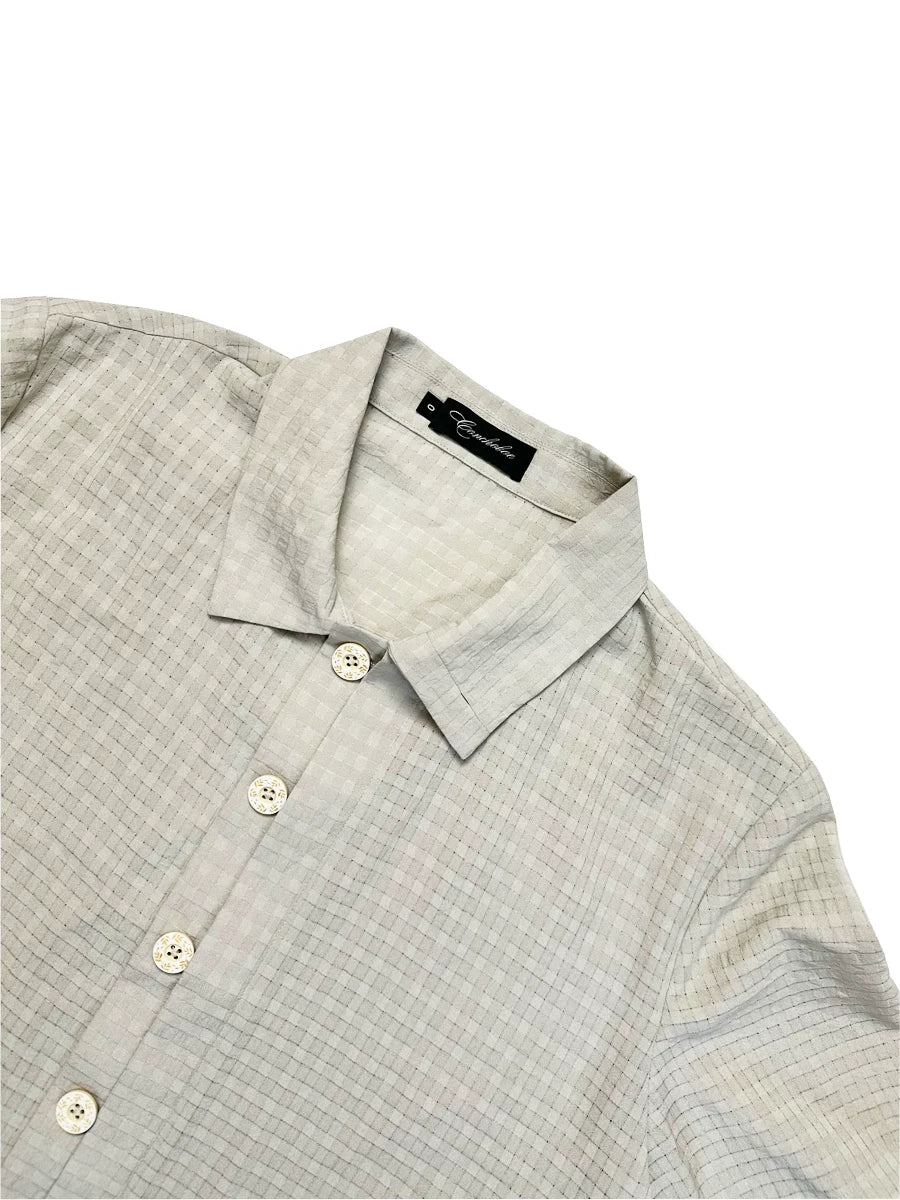 CHECKERED MESH HALF-PLACKET SHIRT