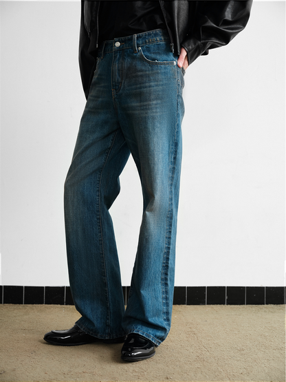 AGED BLUE STRAIGHT LEG JEANS
