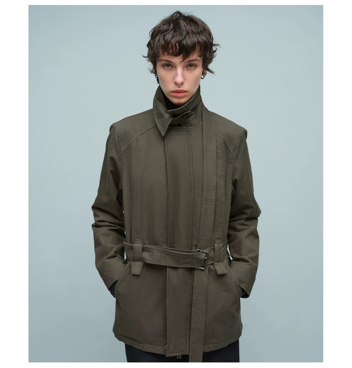 BELTED STAND COLLAR JACKET アーミーグリーン