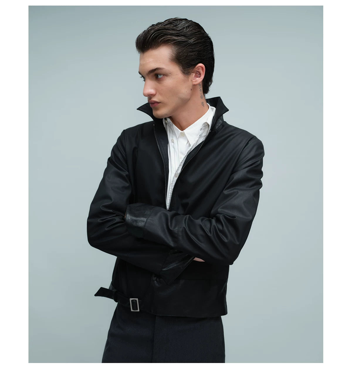 WAXED BUCKLE HEM JACKET ブラック