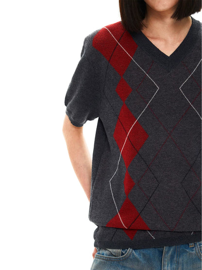V-NECK DIAMOND CHECK TEE