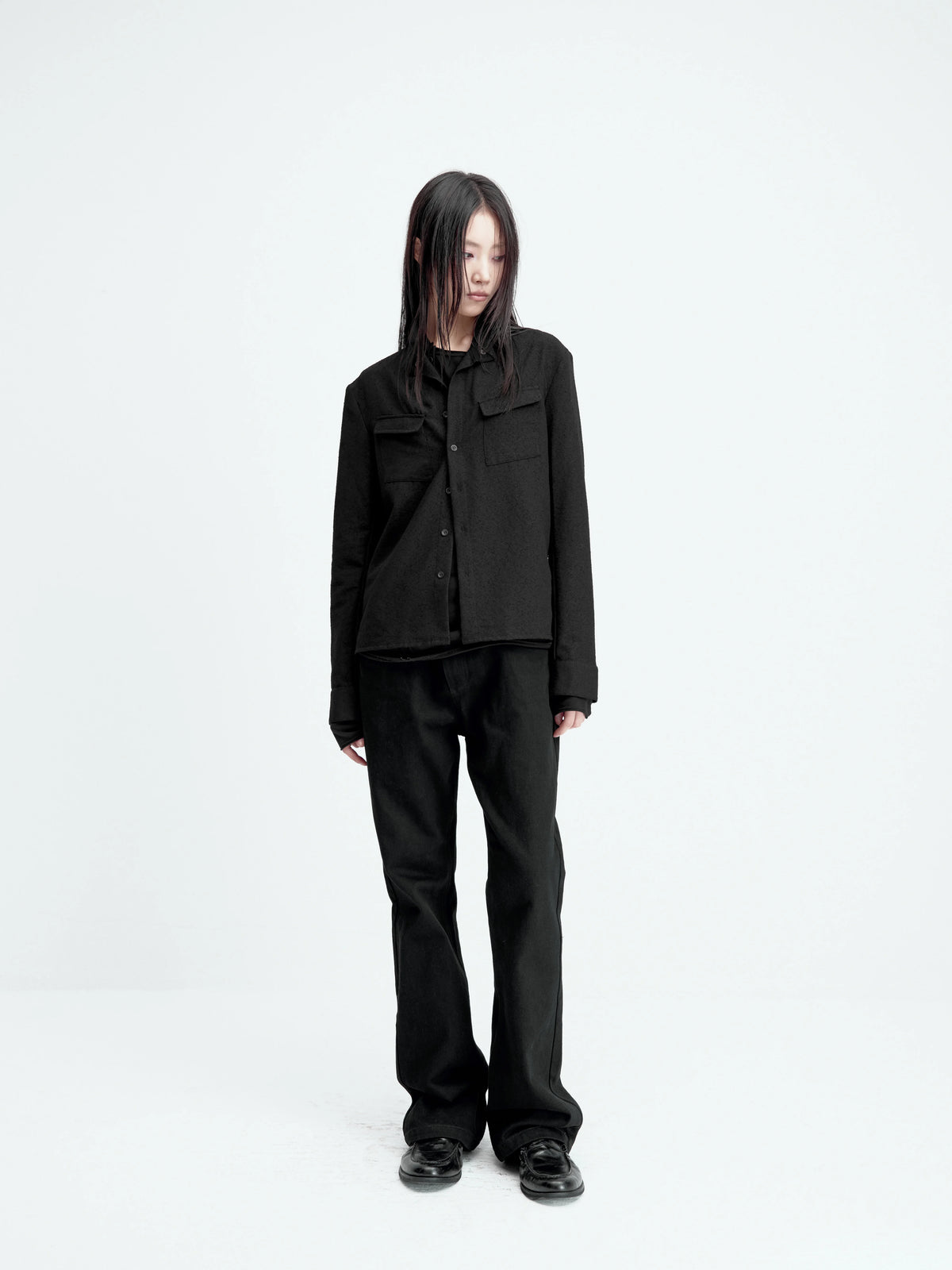 TEXTURED FITTED LONG-SLEEVE SHIRT