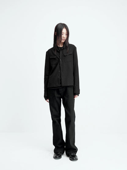 TEXTURED FITTED LONG-SLEEVE SHIRT