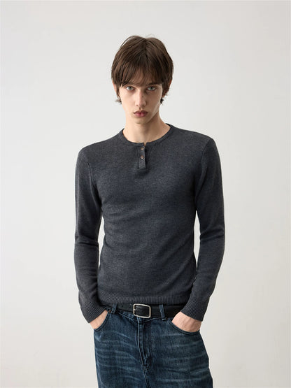 FITTED HENLEY NECK SWEATER