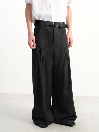 PLEATED WIDE LEG CASUAL PANTS