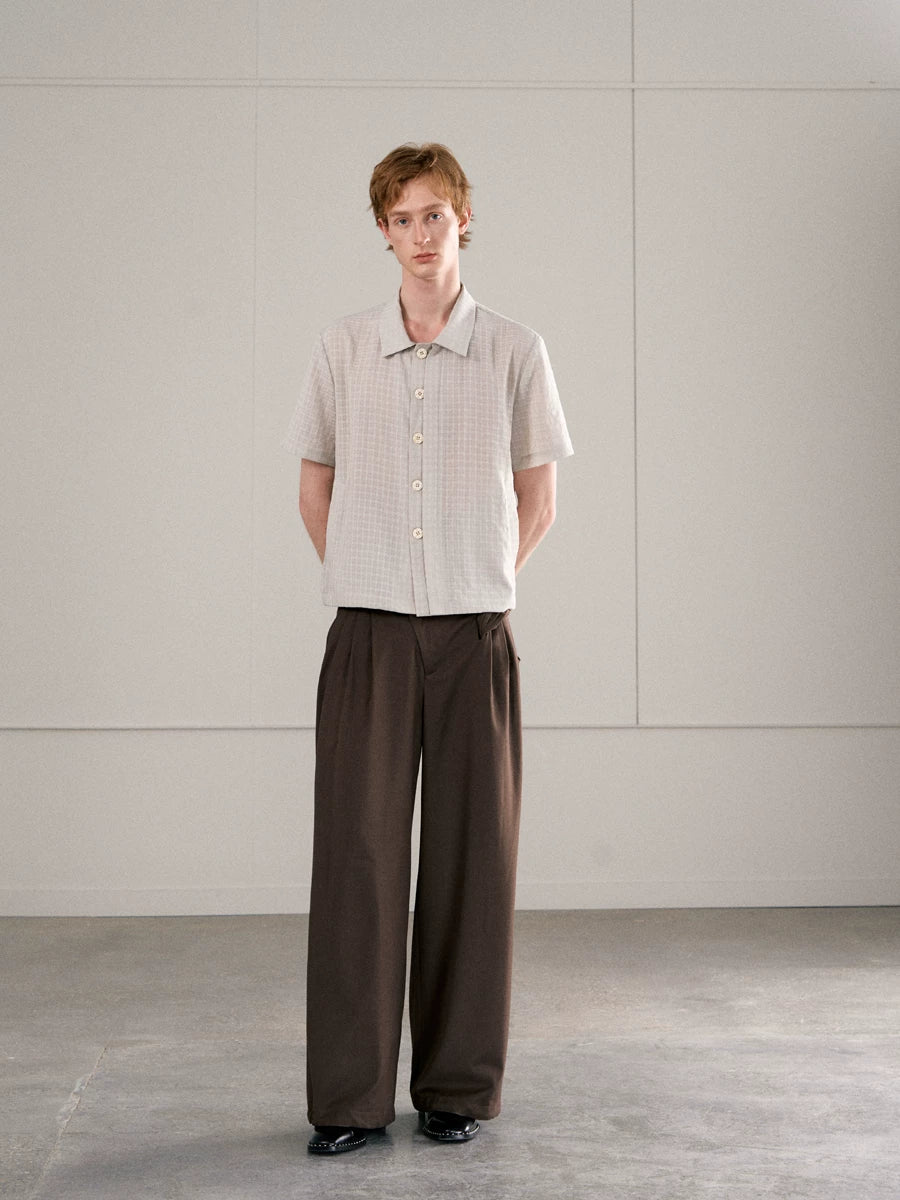 CHECKERED MESH HALF-PLACKET SHIRT