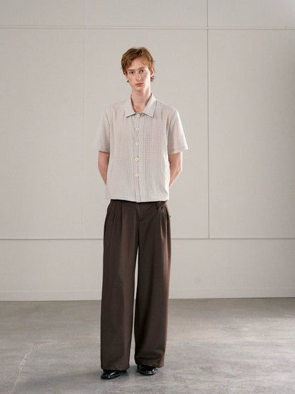 CHECKERED MESH HALF-PLACKET SHIRT