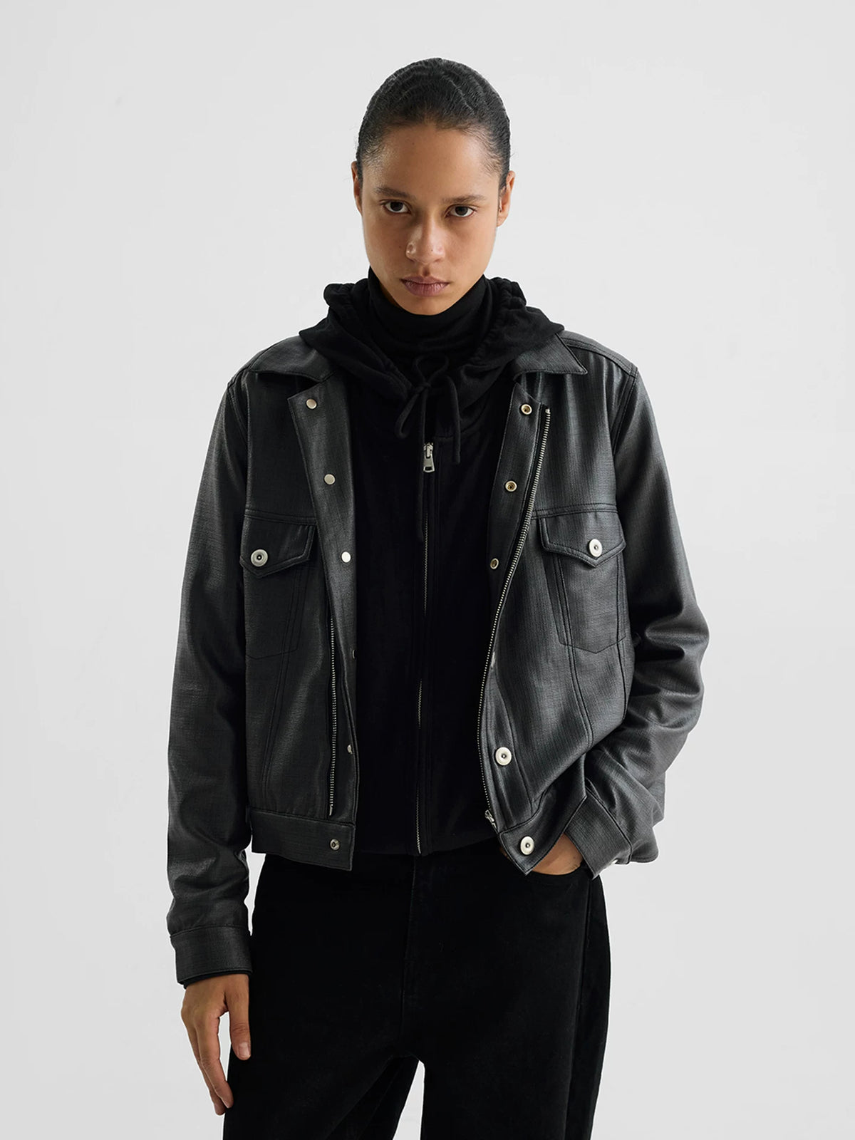 COATED TYPE THREE BIKER JACKET ブラック