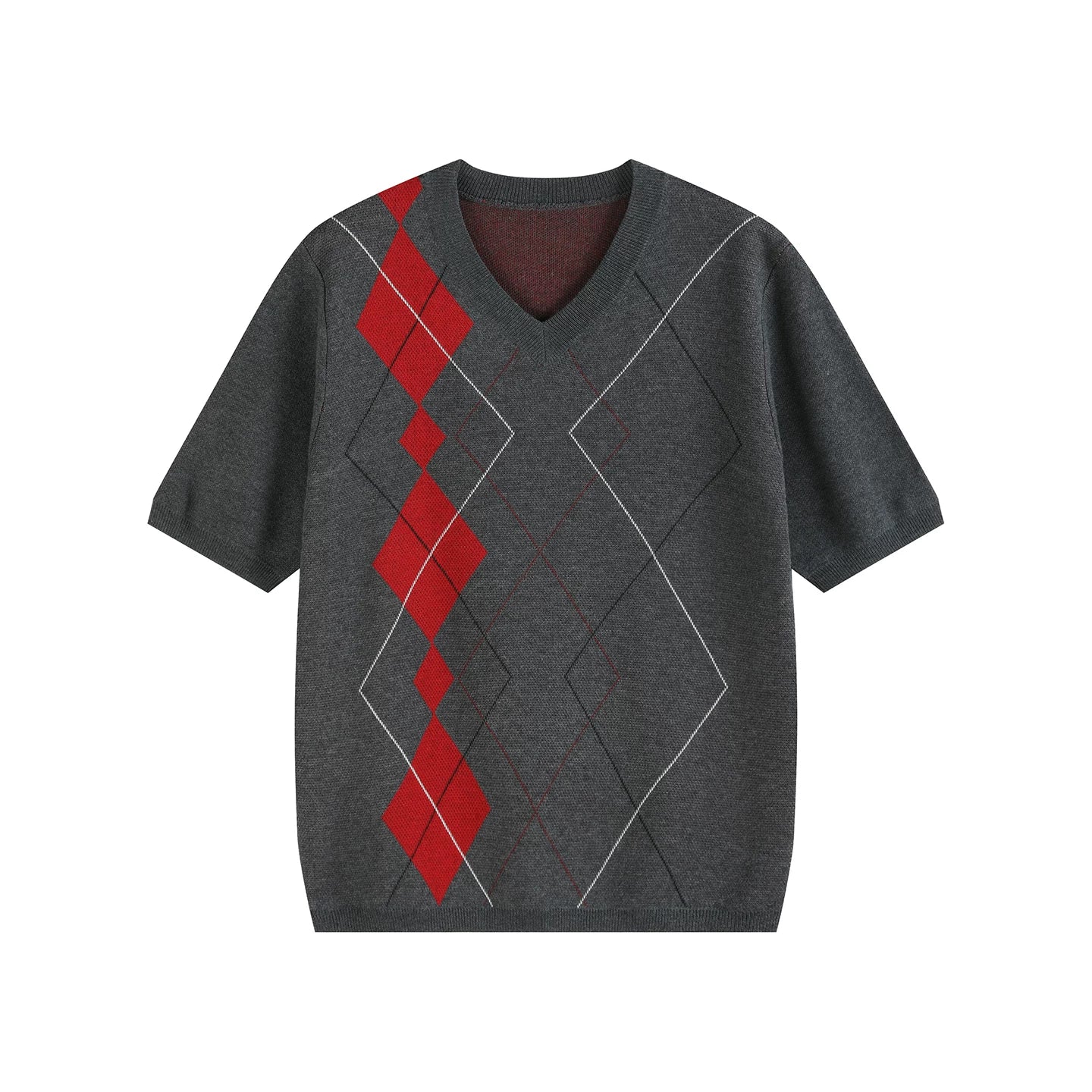 V-NECK DIAMOND CHECK TEE