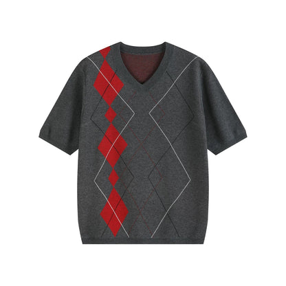 V-NECK DIAMOND CHECK TEE