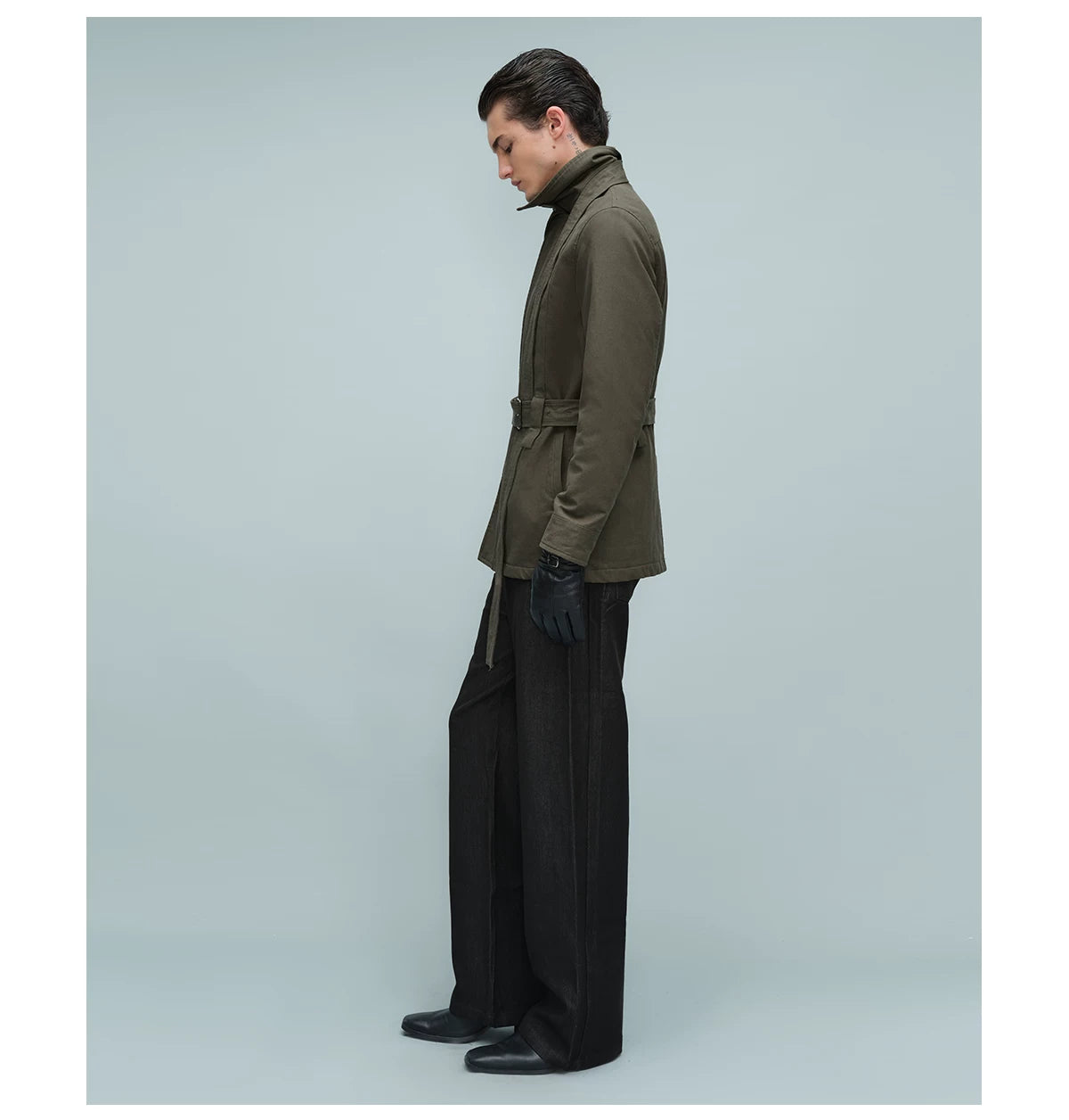 BELTED STAND COLLAR JACKET アーミーグリーン
