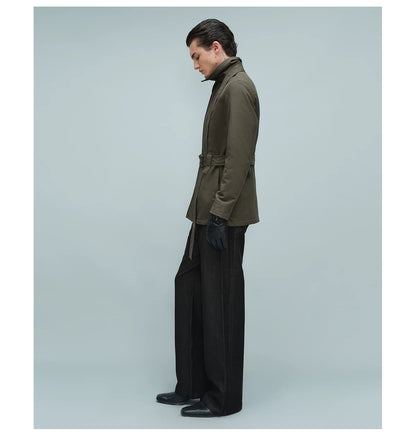 BELTED STAND COLLAR JACKET アーミーグリーン